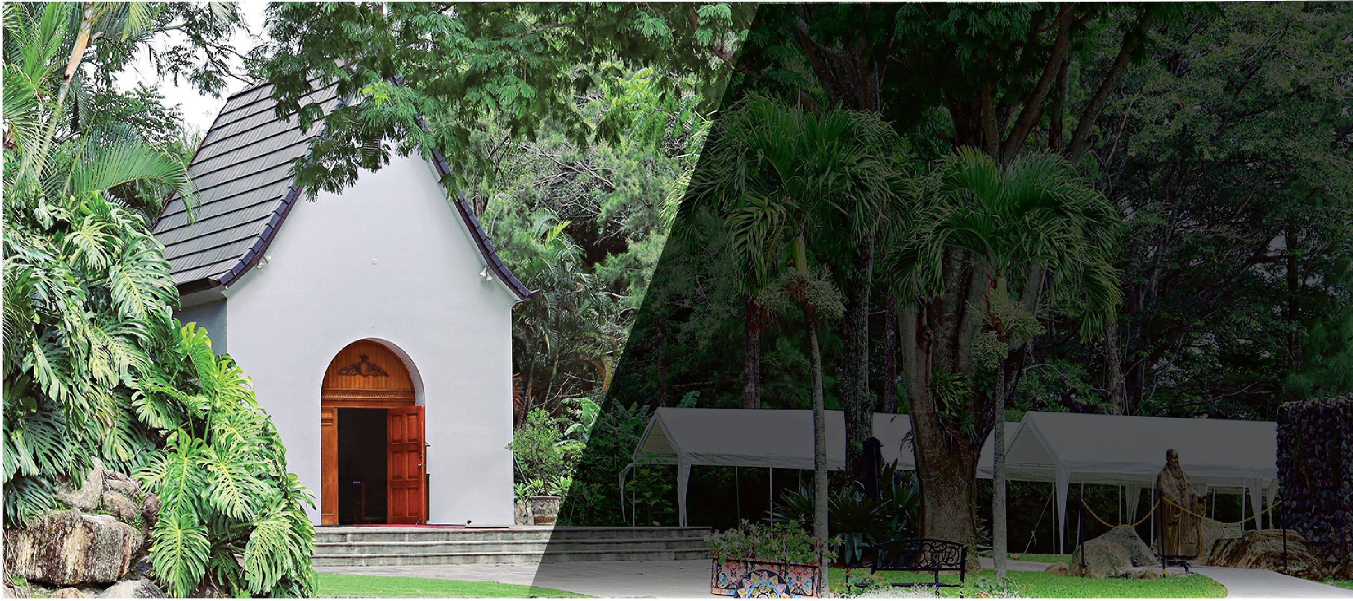 Santuario Familia de Esperanza rodeado de vegetación en Santa Ana