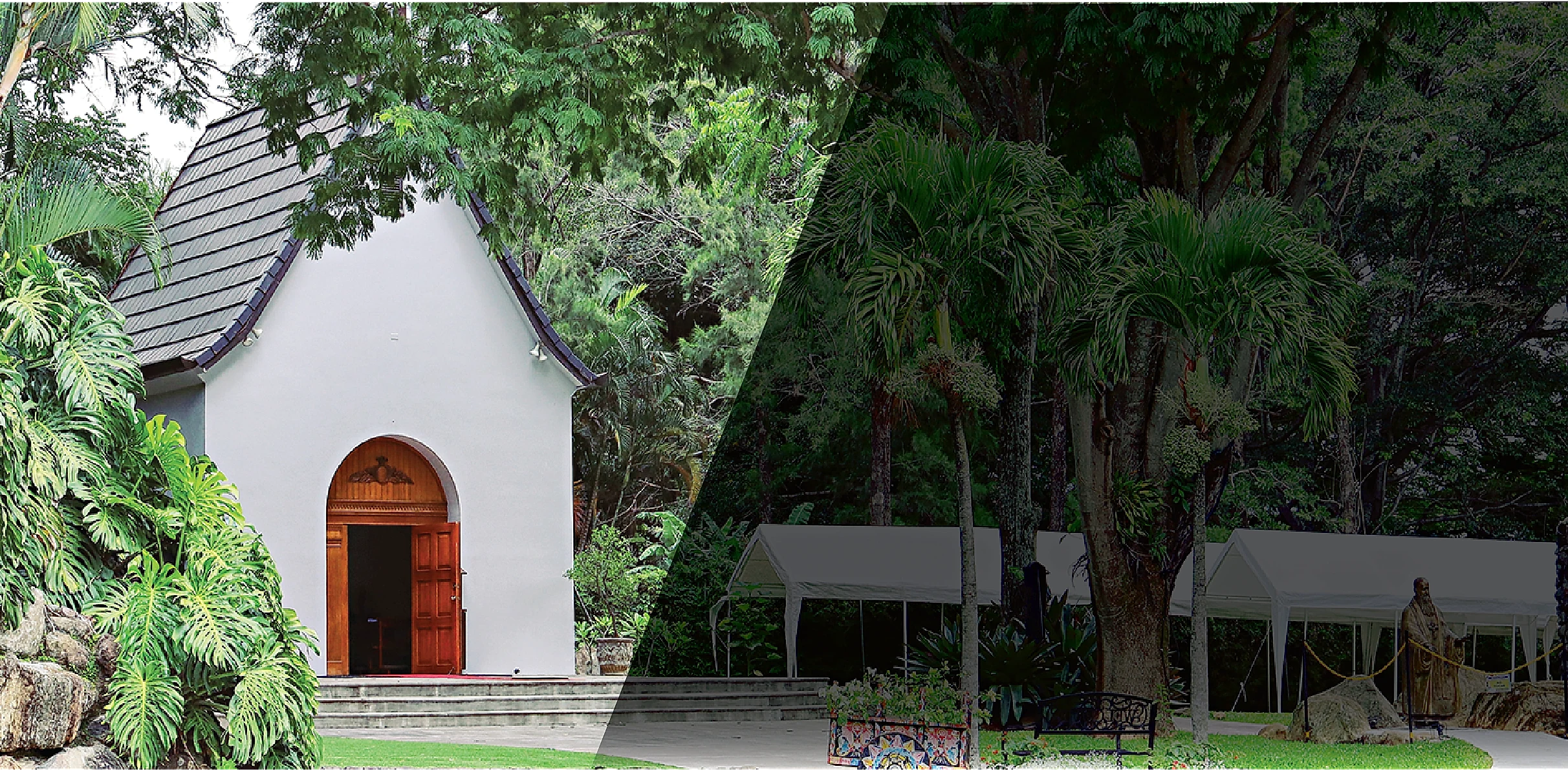 Santuario Familia de Esperanza rodeado de vegetación en Santa Ana